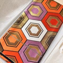 着物の帯　亀甲模様　オレンジ　紫　金　黒　アンティーク　ビンテージ　はいから