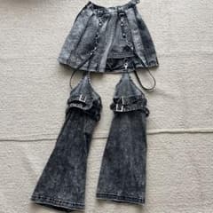REFLEM/レフレム』レッグカバー付きレイヤードデニムショーパン グレー