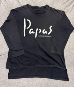 Papas パパス 両面ロゴ カットソー M 黒 7〜8分袖 メンズのサムネイル
