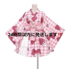 即発送】早い者勝ち ToAlice いちご柄 ギンガムチェック 浴衣 帯セット