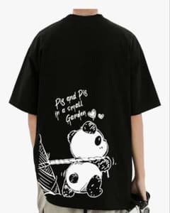 パンダプリント ブラックTシャツ 大きいサイズのサムネイル