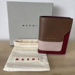 MARNI 二つ折り財布　ブラウン×ライトピンク×ボルドーのサムネイル