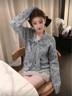 【SHEIN】ドットカーディガン　グレーのサムネイル