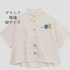 グラニフ 塊魂 半袖 ブラウス オーバーサイズクロップドシャツ M 