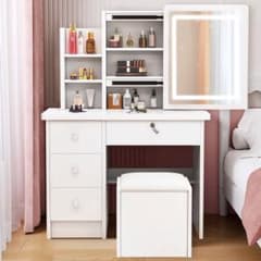 ドレッサー コンパクト 白 3色LED ライト収納沢山 化粧台 - メルカリ