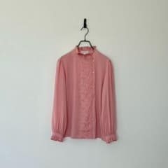 ビンテージ 刺繍レースブラウス フリル スタンドカラー フォーマル セレモニー