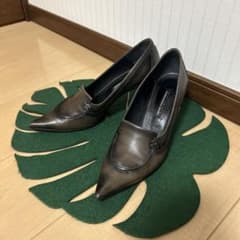 ダークブラウン レザー ポインテッドトゥ ハイヒールのサムネイル