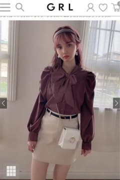 ロングカフスリボンタイブラウス:ダークピンク(GRL)のサムネイル