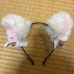 猫耳 カチューシャ ホワイト ピンク 鈴付き　文化祭のサムネイル