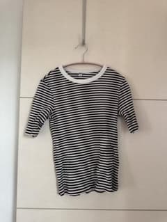 UNIQLO リブボーダーT 五分袖 ブラック×ホワイト　L