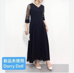 未使用】Dorry Doll レース シフォン ワンピース 黒 七分袖Vネック
