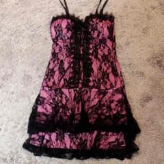 最終値下げ)未使用品☆ピンク×黒レースミニ☆のサムネイル