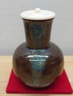 送料込【逢絢亭】茶道具 茶入 京焼 鶴首茶入 蓋付 仕覆付 平安喜山 共 