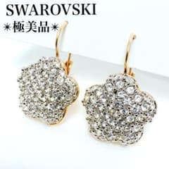 極美品✨スワロフスキー ピアス フラワー お花 パヴェ フープ ゴールド