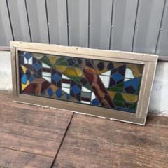 A4 昭和レトロ ステンドグラス サッシ 窓枠付き ヴィンテージ 建具 古