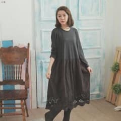 ★大人可愛いワンピース★長袖★刺繍レース★リンネル★ナチュリラ★新品★