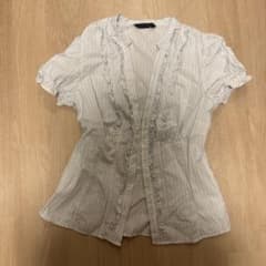 ZARA ストライプ柄 フリルブラウス 半袖 Mのサムネイル