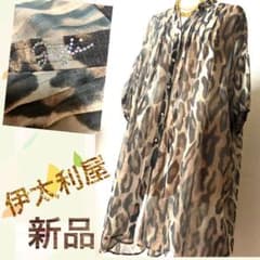 伊太利屋❤︎スパンコール付ヒョウ柄 シアーロングブラウス 未使用タグ 
