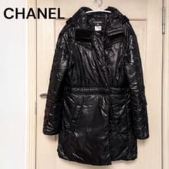CHANEL シャネル ブラック パファーコート フード サイズ40 ココマーク CHANEL シャネル ブラック パファーコート フード サイズ40 ココマーク