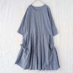 美品 ほぼ日+a. 大橋歩 ワンピース ギンガムチェック 青 綿 日本製 M 美品 ほぼ日+a. 大橋歩 ワンピース ギンガムチェック 青 綿 日本製 M