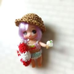 ぷちリカちゃん服 水着 ビキニ 麦わら帽子 浮き輪 アイス ハンドメイド