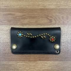 トラッカーウォレット　スタッズ　アメカジ HTC風　本革　花柄　ハンドメイド品