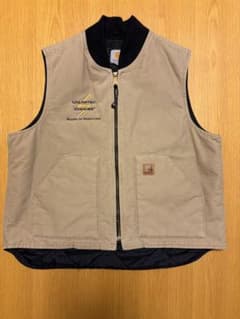 希少】Carhartt カーハート ダックベスト XL 企業刺繍ロゴ ベージュ