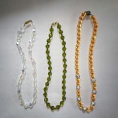 ビーズネックレス 3本セット クリア グリーン オレンジ