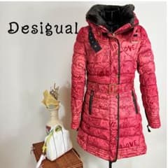 美品 デシグアル Desigual 総柄 刺繍 ダウンコート 中綿 赤 38 - メルカリ