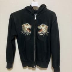 東洋エンタープライズ　Crazy Tigers 刺繍 パーカー 黒のサムネイル