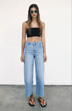 ZARA Z1975 ハイウエストクロップドワイドレッグデニムパンツ32(5号)のサムネイル