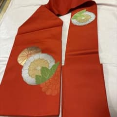 名古屋帯 赤 金 花柄 和装帯のサムネイル