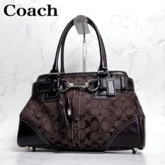 美品✨COACH ハンドバッグ シグネチャー ダークブラウン ハンプトンズ