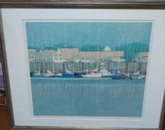 アンドレ・ブーリエ『ヨットの停泊』直筆サイン有 リトグラフ額装/82