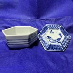 藍染蔵 山水画 蓋付き 煮物椀 六角形 小鉢 染付 和食器 - メルカリ