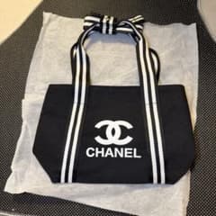 なな様⭐︎専用　CHANEL ノベルティ　黒 ストライプハンドル トートバッグ CHANEL ブラック ストライプハンドルノベルティリボンミニ トート