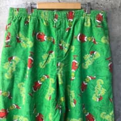 Y5484헌 옷 무늬 팬츠 파자마 팬츠 녹색 90s 그린치