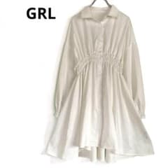 [Excellent Condition] GRL Waist Shirring Shirt Dress, White, Size S, Lace-up Style