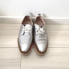 COLE HAAN コールハーン メタリックシルバー レースアップシューズ 