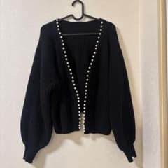 パール付き ニットカーディガン ブラックのサムネイル