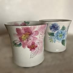 &藍　花柄陶器フリーカップ 2個セットのサムネイル