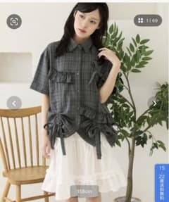 チェック柄 フリル リボン 半袖シャツのサムネイル