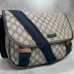✨美品✨GUCCI GG ショルダーバッグ ネイビー ベージュ ロゴ レザー