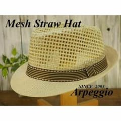 【新品】メッシュ　ストローハット　ベージュ　男女OK　中折れハット