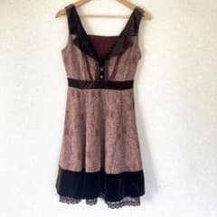 Excellent condition Axes Femme classic all-over print sleeveless dress with velvet trim and rose buttons.