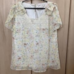 PRIME PATTERN 花柄　シフォン　レース　ブラウス 半袖 リボンのサムネイル