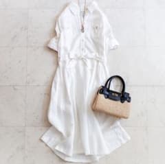 美品✨ハグオーワー Cloth&Cross リネン シャツワンピース リボン 白