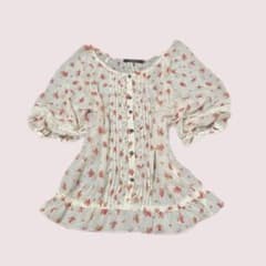 フェアリーグランジ森ガール 花柄シフォンブラウス パフスリーブのサムネイル