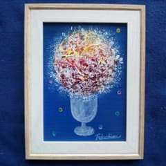 Xマスセール フレーム付き アクリル画「星屑の花（神秘）」2Lサイズ