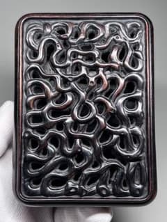 小物入れ 木製 透かし彫り 唐木紫檀 硯箱 古美術 - メルカリ